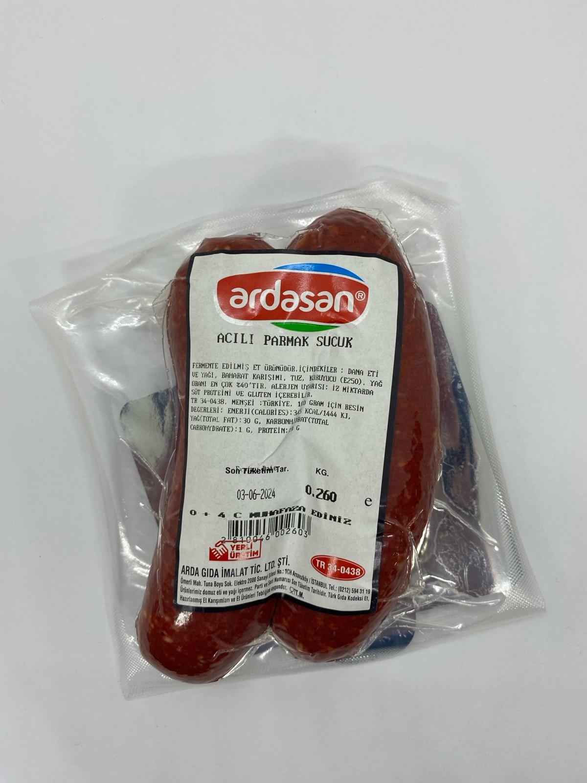 Ardasan  Dana Acılı Parmak Sucuk 3'lü 250-260 gr