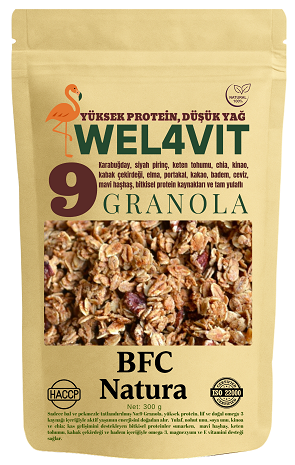 Wel4vıt Granola No:9 300 gr ( Yüksek Protein, Düşük Yağ ) Kakao & Portakallı 